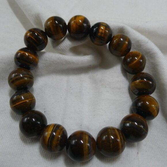 Tiger Eye Genuine Stone Round Beaded Bracelet - Picture 1 of 6